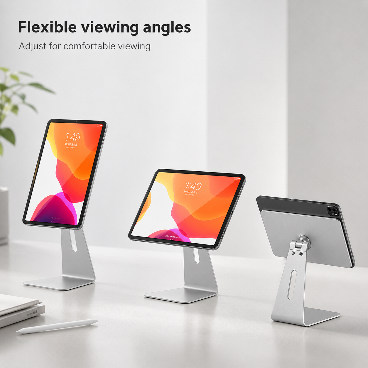 Adjustable tablet stand showing flexible viewing angles