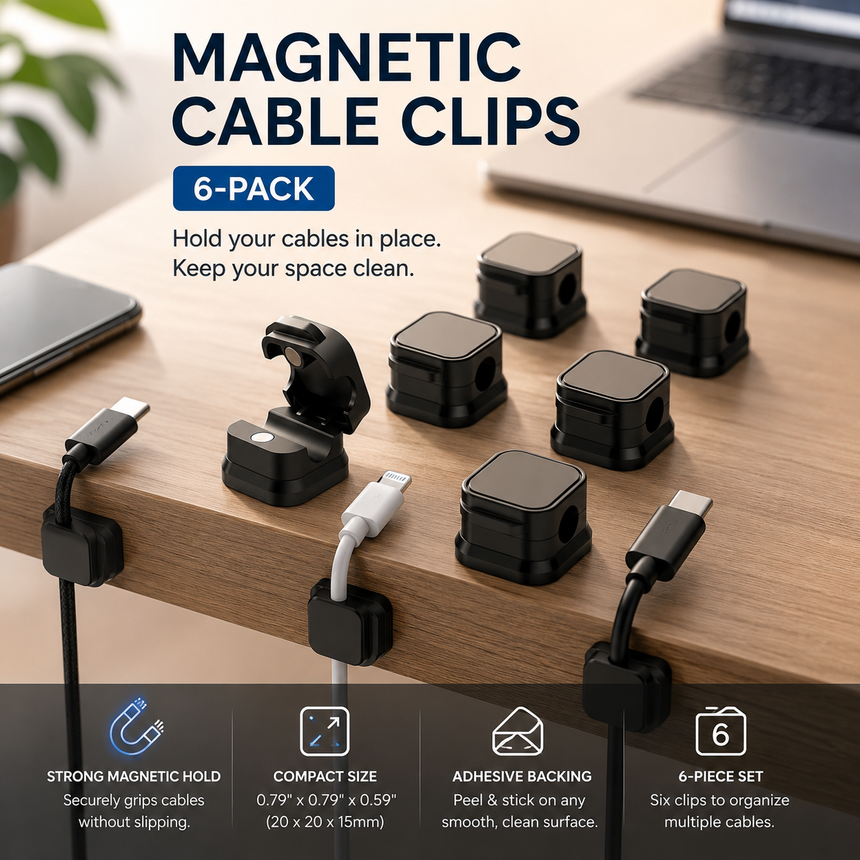 Magnetic Cable Clips 6-Pack