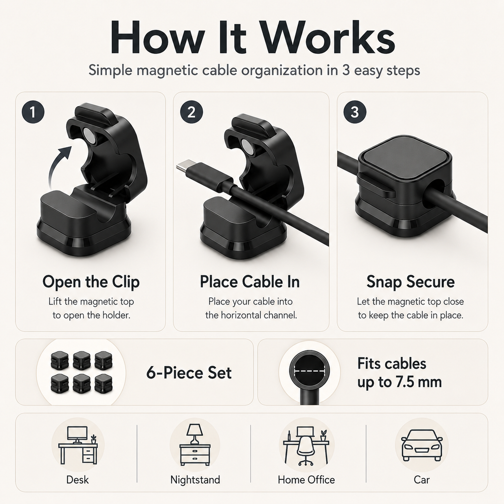 Magnetic Cable Clips 6-Pack