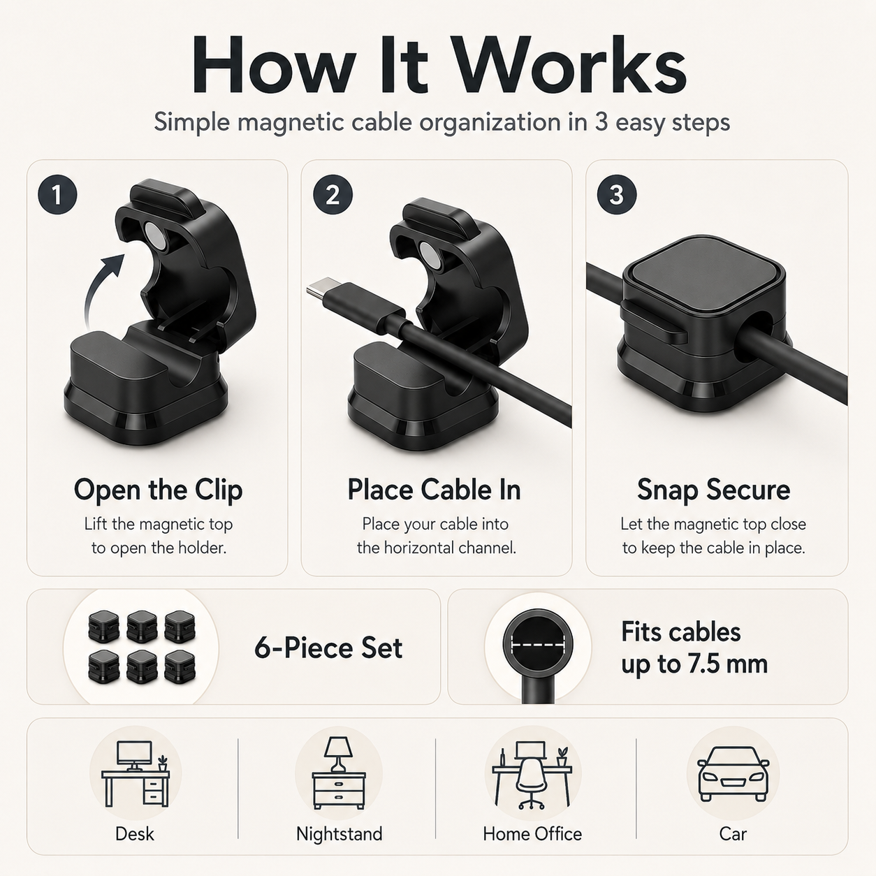 Magnetic Cable Clips 6-Pack