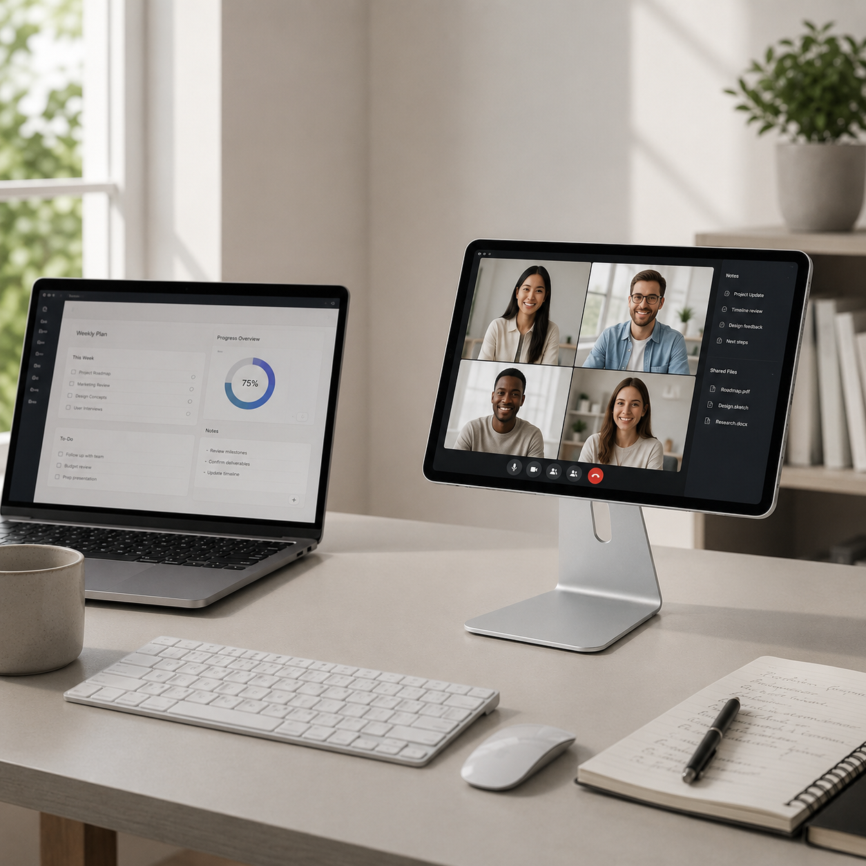 Tablet stand for home office video calls and productivity