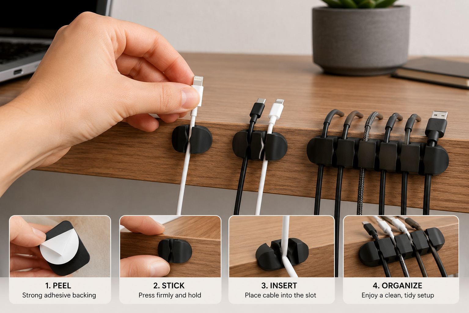 10-Piece Self-Adhesive Cable Organizer Set